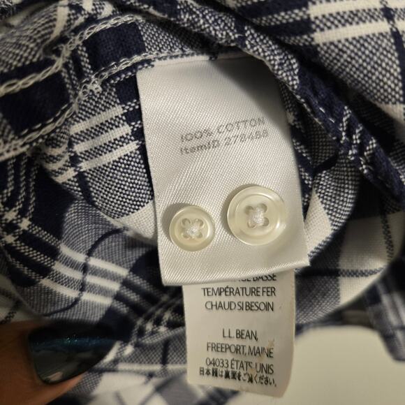 L.L. Bean Men’s Medium Tall Navy White Plaid Flannel Button Down Shirt - Picture 7 of 7